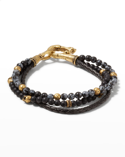 Shop John Varvatos Men's Multi-strand Leather, Onyx & Obsidien Beaded Bracelet In Gold