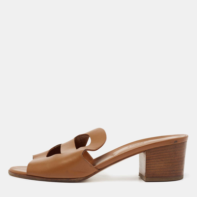 Pre owned Hermes Brown Leather Mona Sandals Size 41 ModeSens