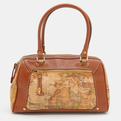Pre-owned Alviero Martini 1a Classe Tan/brown Geo Print Coated Canvas And  Leather Satchel | ModeSens