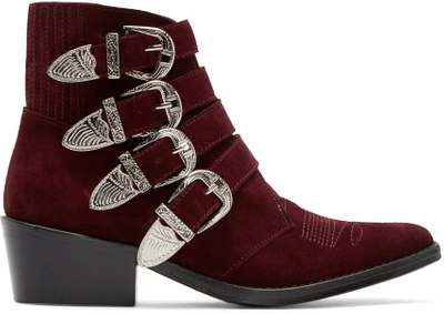 Toga Burgundy Western Buckle Boots In Red