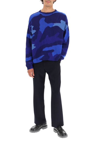 Shop Valentino Camo Wool-knit Sweater In Blue,light Blue