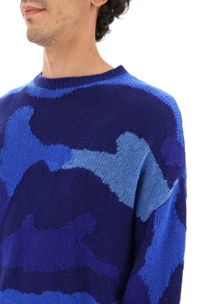 Shop Valentino Camo Wool-knit Sweater In Blue,light Blue
