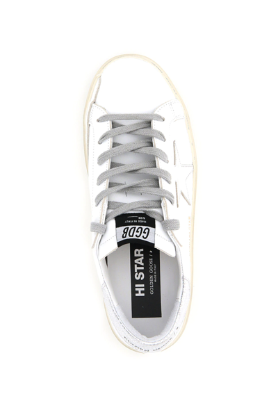 Shop Golden Goose Hi Star Leather Sneakers In White,silver