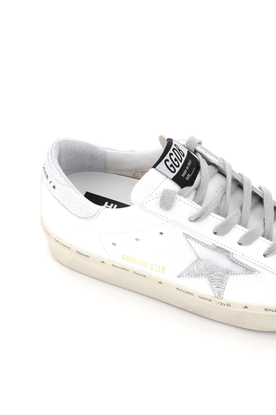 Shop Golden Goose Hi Star Leather Sneakers In White,silver