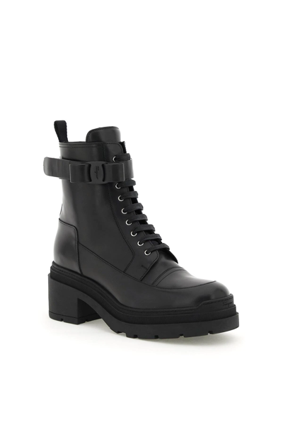 Shop Ferragamo Leather Boots With Vara Bow In Black