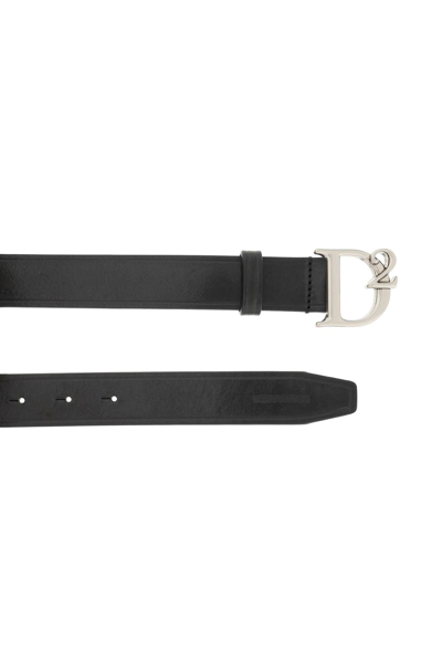 Shop Dsquared2 Leather Belt With D2 Buckle In Black