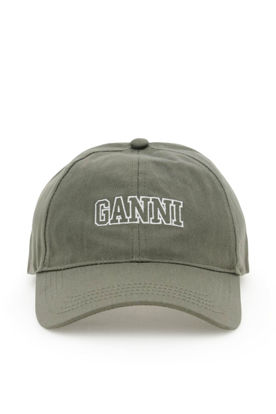 Shop Ganni Organic Cotton Baseball Cap In Green,khaki