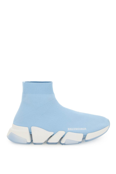Shop Balenciaga Stretch Knit Speed Sneakers In Light Blue