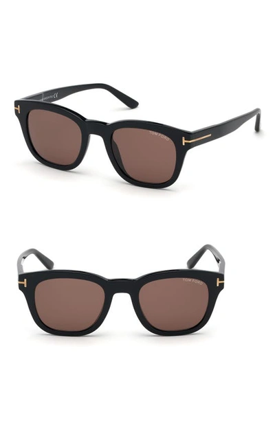 Shop Tom Ford Eugenio 52mm Sunglasses In Shiny Black/ Brown