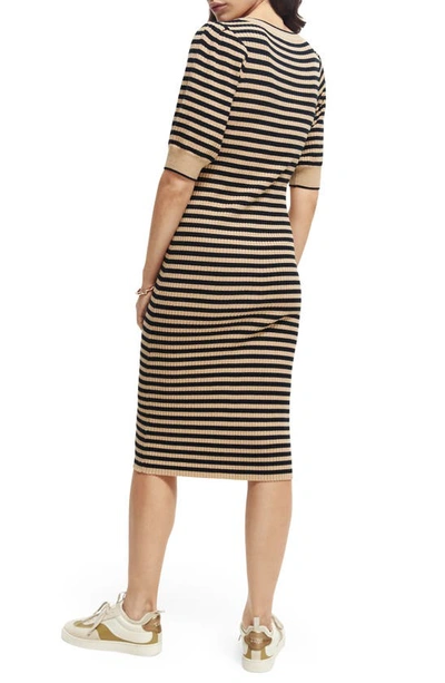 Scotch & Soda Stripe Square Neck Rib Midi Dress In 0598-combo S