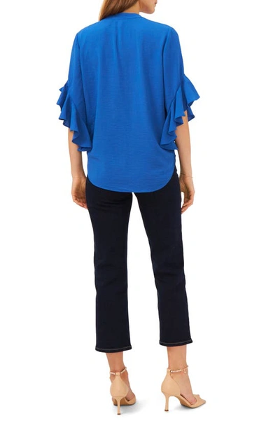 Shop Vince Camuto Ruffle Sleeve Split Neck Blouse In Deep Azure