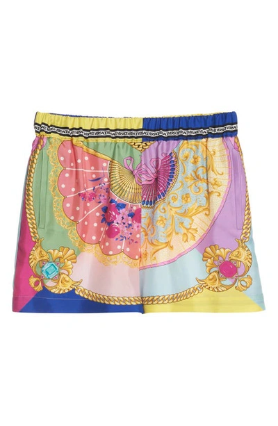 Shop Versace Ventagli Print Silk Twill Shorts In Multicolor