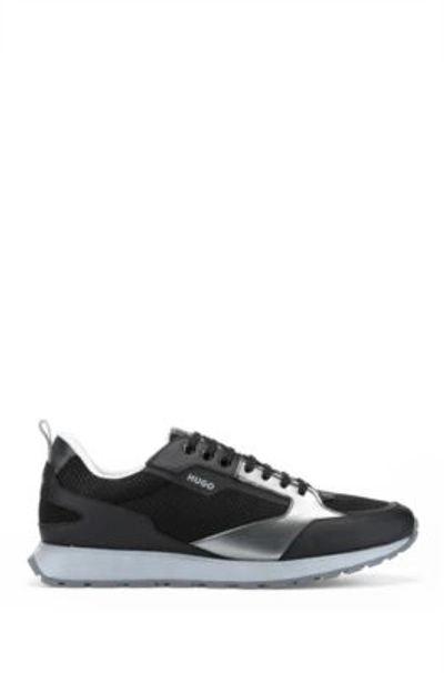 Shop Hugo Retro-inspired Trainers With Mesh And Metallic Details In Black