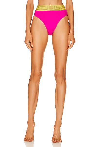 Shop Versace Iconic High Waisted Bikini Bottom In Fuchsia & Giallo