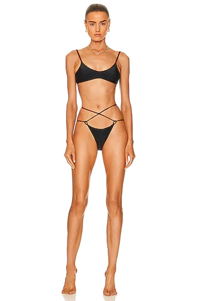 Shop Adriana Degreas Solid Bikini Set With Wraparound Ties In Black