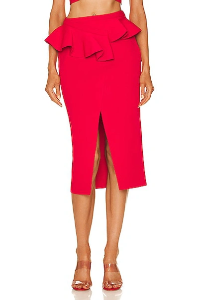 Shop Alexander Mcqueen Ruffle Slit Midi Skirt In Welsh Red