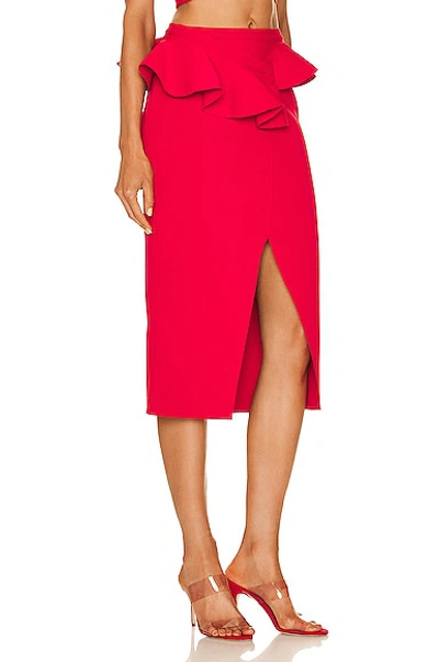 Shop Alexander Mcqueen Ruffle Slit Midi Skirt In Welsh Red