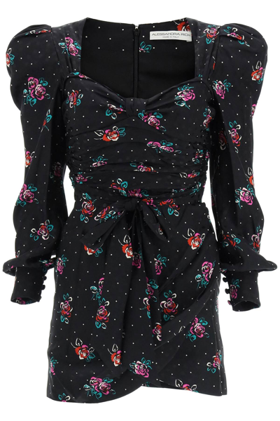 Shop Alessandra Rich Jacquard Silk Mini Dress With Bow In Mixed Colours