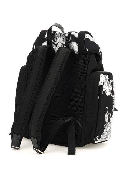 Shop Versace Silver Baroque Print Nylon Medusa Backpack In Mixed Colours
