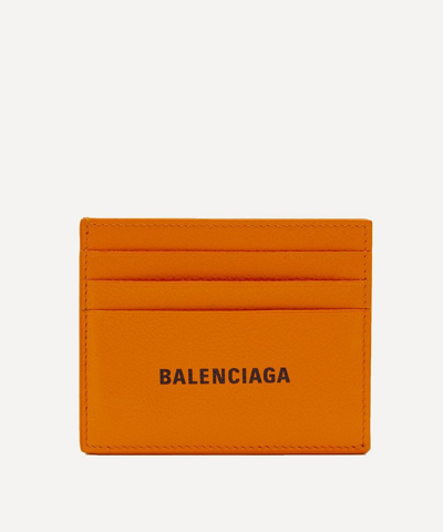 Shop Balenciaga Leather Logo Card Holder In Pop Orange / Black