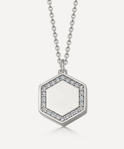 ASTLEY CLARKE ASTLEY CLARKE STERLING SILVER DECO WHITE SAPPHIRE COSMOS LOCKET NECKLACE 