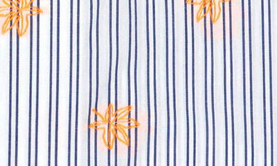 Lorenzo Uomo Trim Fit Stripe Neon Embroidery Dress Shirt In White/ Blue