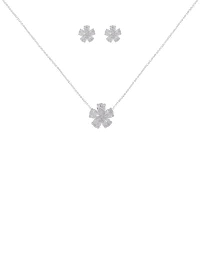 Shop Jan-kou Women's 2-piece Rhodium Plated Cubic Zirconia Flower Necklace & Earring Set In Neutral