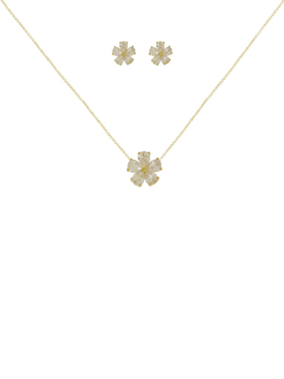 Shop Jan-kou Women's 2-piece 14k Goldplated, Cubic Zirconia Flower Necklace & Earrings Set In Brass