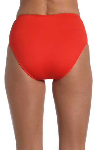 Shop La Blanca Island Goddess Side Shirred High Waist Bikini Bottoms In Cherry