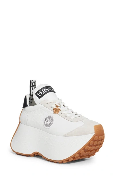 Shop Versace Platform Sneaker In White Black  Gold