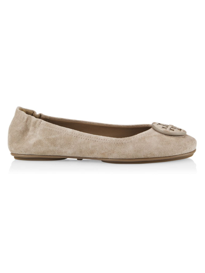 Shop Tory Burch Minnie Suede Ballet Flats In Rocky Pebble