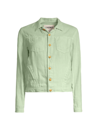 Shop L Agence Women's Celine Linen Jacket In Soft Mint