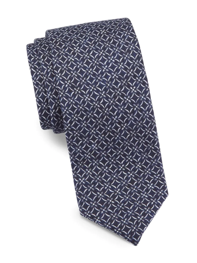 Shop Saks Fifth Avenue Men's Collection Diamond Floral Silk Tie In Navy