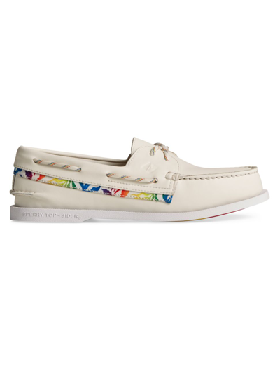 Shop Sperry Men's Authentic Original Pride 2-eye Leather Boat Shoes In White Multi