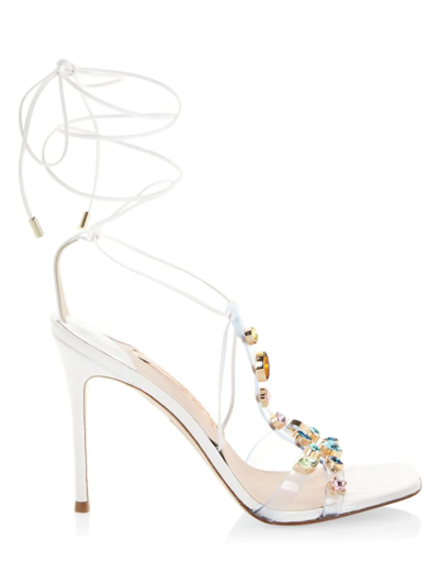 Shop Sophia Webster Women's Camille 100 Croc-embossed Crystal-embellished Ankle-wrap Sandals In White Rainbow