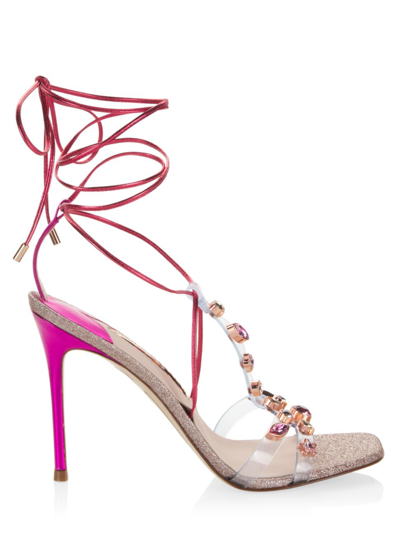 Shop Sophia Webster Women's Camille 100 Glitter Crystal-embellished Ankle-wrap Sandals In Fuchsia