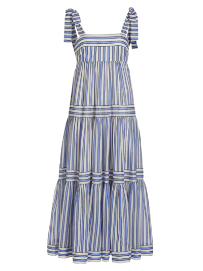 Shop Zimmermann Women's Tiered Tie-shoulder Midi-dress In Blue Stripe