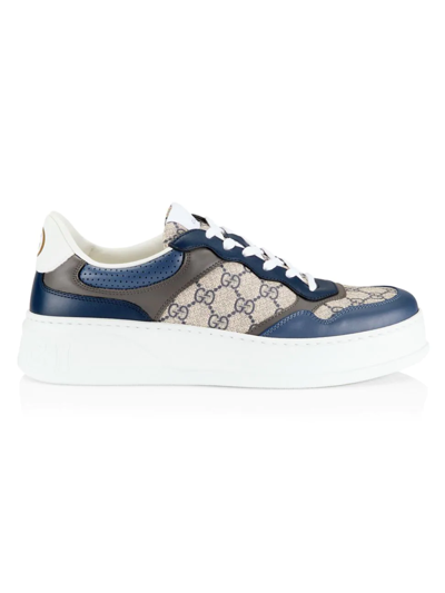 Shop Gucci Men's Chunky Canvas & Leather Low-top Sneakers In Neutral