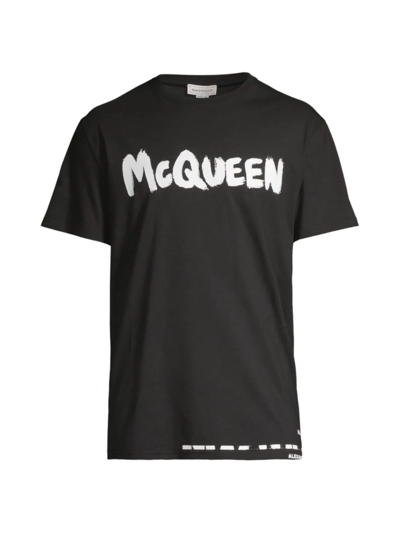 Shop Alexander Mcqueen Men's Graffiti Logo Cotton T-shirt In Black Multi