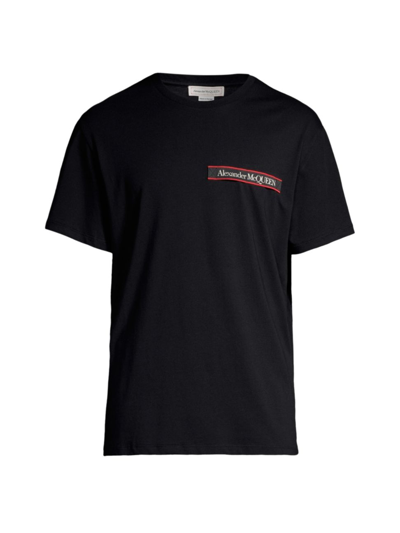 Shop Alexander Mcqueen Men's Logo Tape Cotton T-shirt In Black Multi