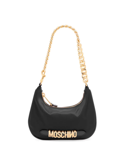 Shop Moschino Women's Logo Hobo Bag In Fantasy Print Black