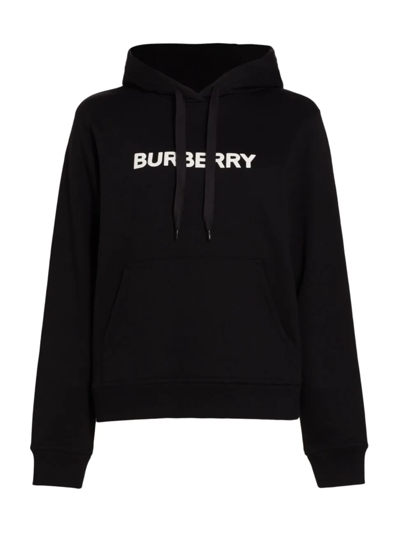 Shop Burberry Women's Logo Pullover Hoodie In Black