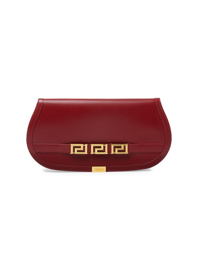 Shop Versace Women's Greca Goddess Leather Clutch In Parade Red
