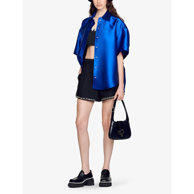 Shop Sandro Womens Bleus June Oversized Satin Shirt