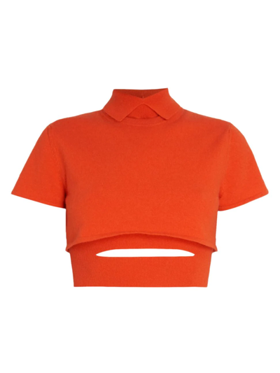 Shop Meryll Rogge Women's Cropped Mock Turtleneck Sweater In Orange