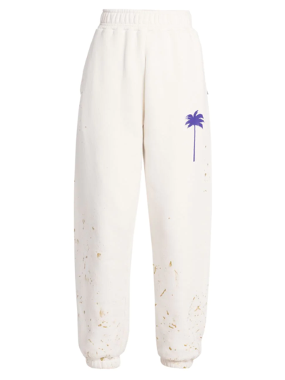 Shop Palm Angels Women's Elasticized Paint-splatter Sweatpants In Butter Purple