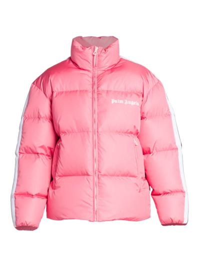 Shop Palm Angels Women's Track Logo Puffer Jacket In Pink White
