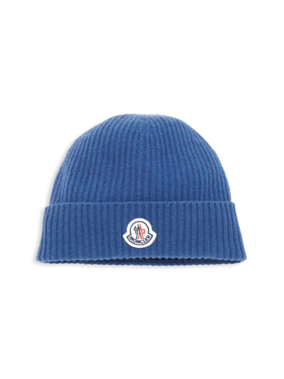 Shop Moncler Men's Logo Wool & Cashmere Beanie Hat In Blue