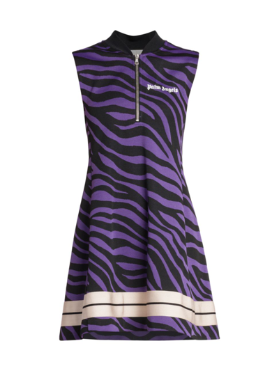 Shop Palm Angels Women's Sleeveless Zebra-print Track Minidress In Purple White