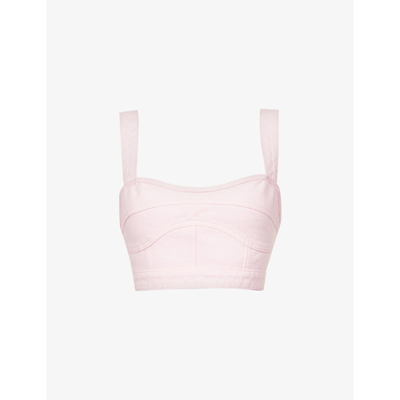 Self-portrait Sweetheart-neck Cropped Denim Top In Pink